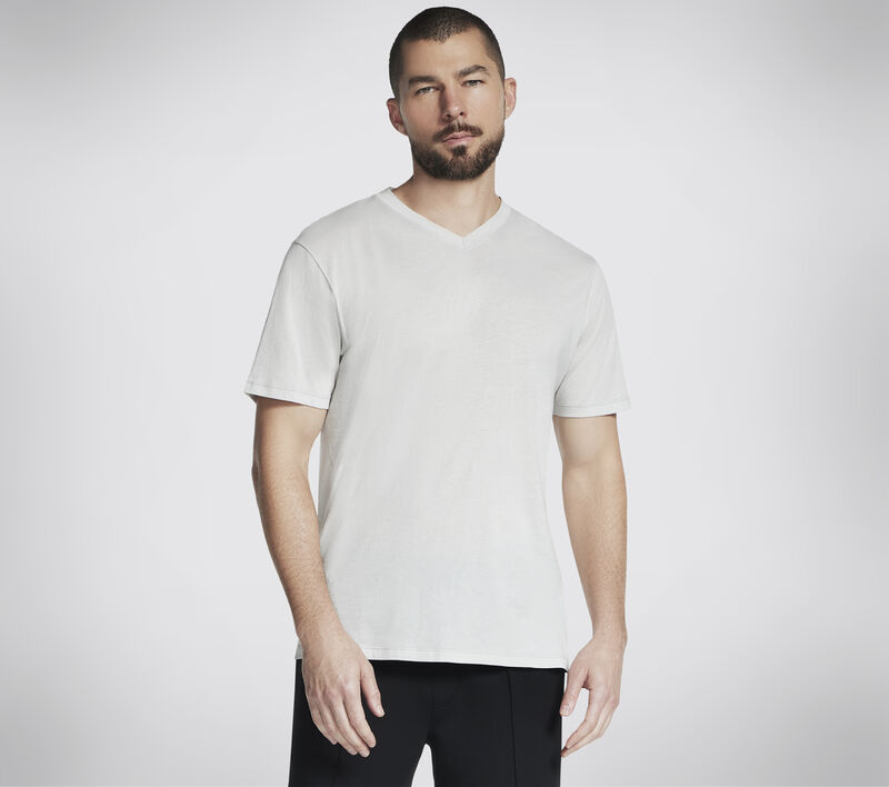 GO DRI Pima Signature V-Neck, WIT / TAUPE, largeimage number 0